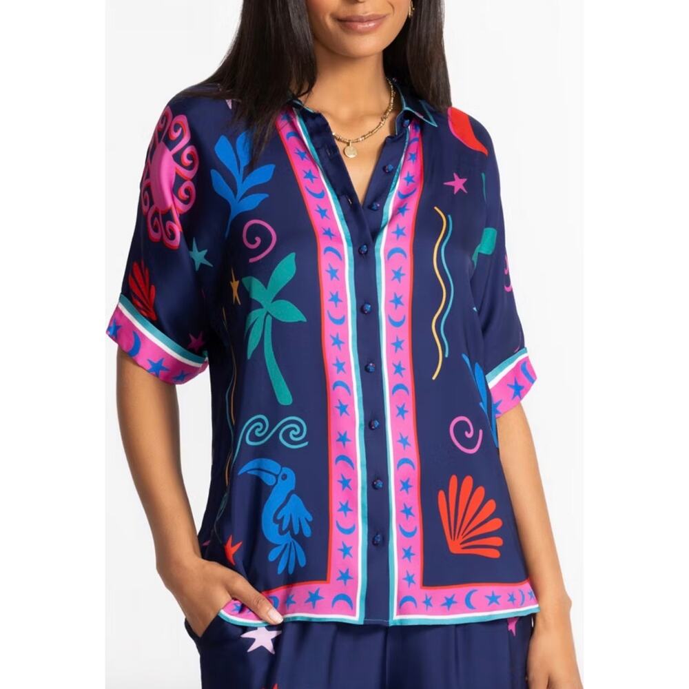NWT Johnny Was Fernanda Button Down Shirt Palomas Island Blue Sz XL